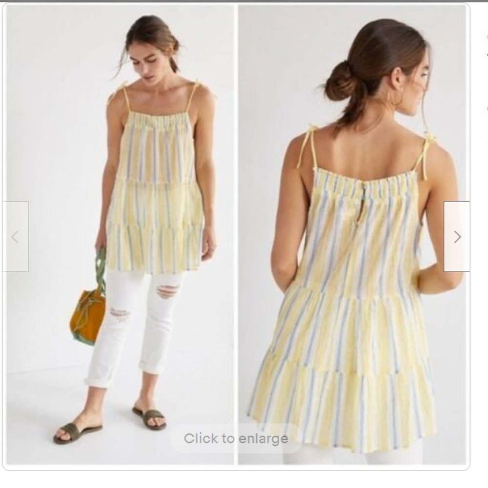 Anthropologie Maeve Yellow and White Gauzy Tiered Tunic Tank Small NWT